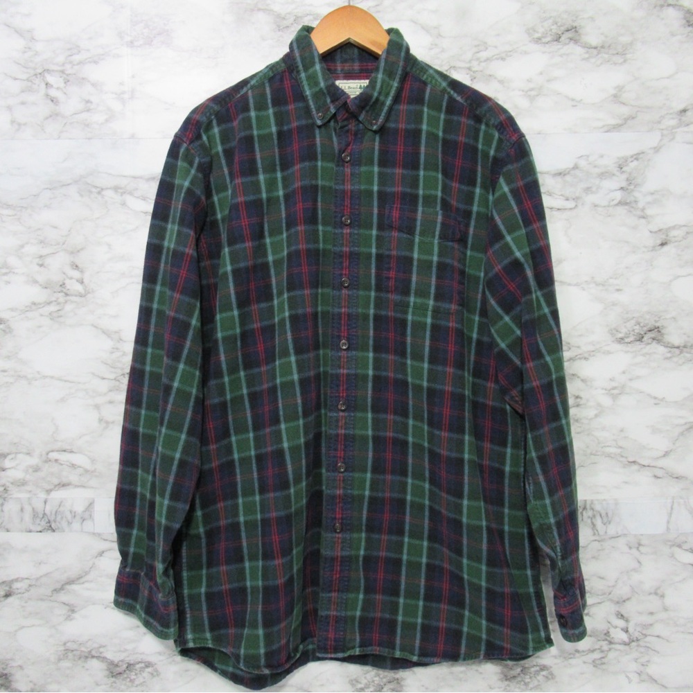 L.L. Bean Men’s Green Flannel Plaid Button Down Shirt Size Large Tall